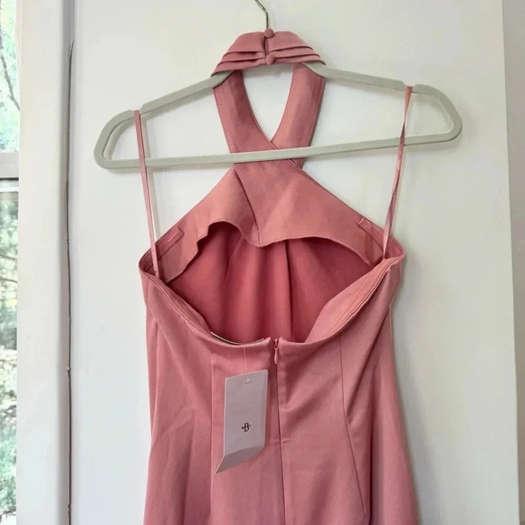 NWT Anthropologie BHLDN Ruby Twist Halter Satin Gown Maxi Dress Wedding Pink 0 - Picture 9 of 15